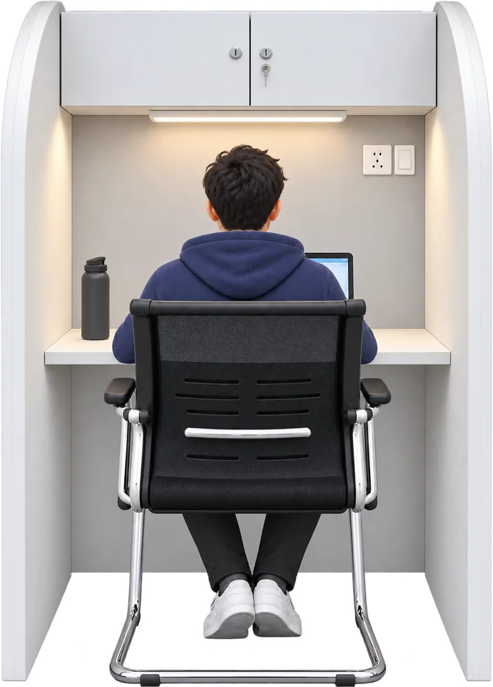 Student in a private study cabin at Shanvi Reading Room
